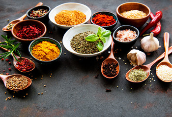 Various spices on a black background