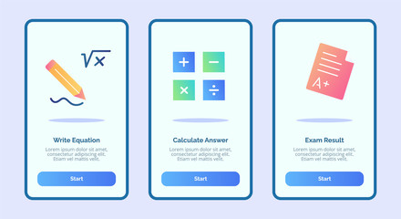 Desktop monitor desk lamp clock onboarding screen for mobile apps template banner page UI with three variations modern flat outline style