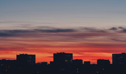Fototapeta na wymiar Sunset and storm clouds over the city. Kyiv, Ukraine.