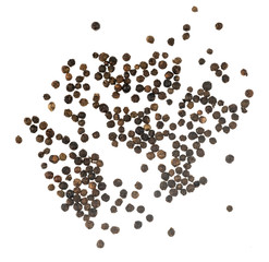 Black peppercorns isolated on white background
