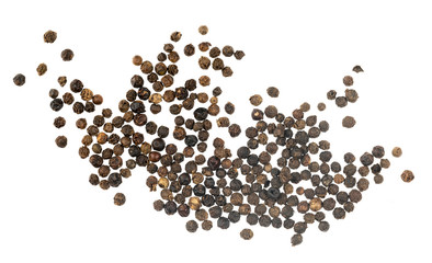Black peppercorns isolated on white background