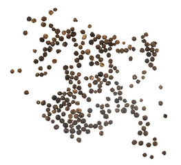 Black peppercorns isolated on white background