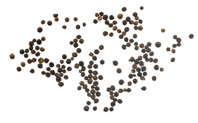 Black peppercorns isolated on white background