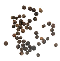 Black peppercorns isolated on white background