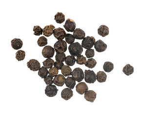 Black peppercorns isolated on white background