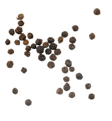 Black peppercorns isolated on white background
