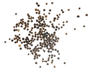 Black peppercorns isolated on white background