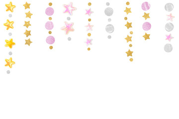 Pink gold glitter star paper cut on white background - isolated