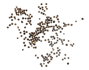 Black peppercorns isolated on white background