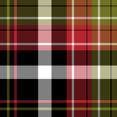 Seamless pattern in black, red, green and white colors for plaid, fabric, textile, clothes, tablecloth and other things. Vector image.