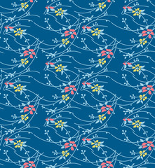 Japanese Flower Flow Vector Seamless Pattern