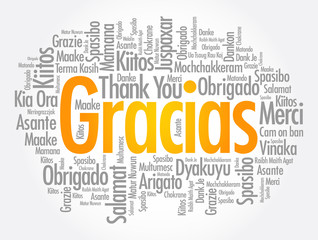 Gracias (Thank You in Spanish) word cloud in different languages