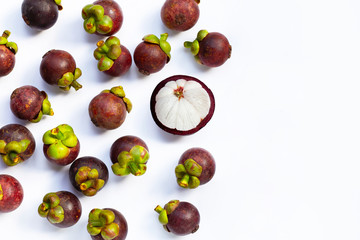 Mangosteen on white background.