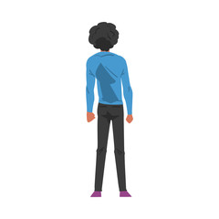 Back View of Curly Brunette Guy, Young Man Viewed from Behind Wearing Casual Clothes and Looking at Something Cartoon Style Vector Illustration