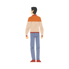 Back View of Guy, Young Man Viewed from Behind Wearing Casual Clothes and Looking at Something Cartoon Style Vector Illustration