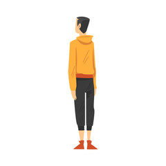 Back View of Boy, Teenager Viewed from Behind Wearing Casual Clothes and Looking at Something Cartoon Style Vector Illustration