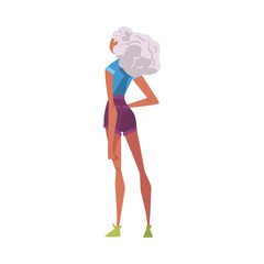 Back View of Beautiful Slim Girl, Young Woman Viewed from Behind Wearing Fashionable Clothes and Looking at Something Cartoon Style Vector Illustration