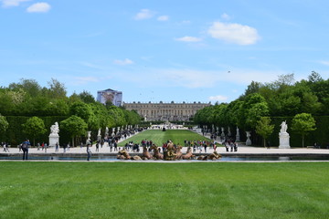 Versailles, France - May 2, 2018: The gardens of the Royal Palace of Versailles located in in...