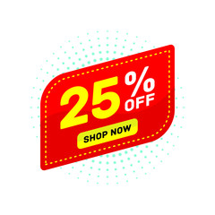 25 percent off red discount sticker, banner tag shop vector eps