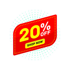 20 percent off red discount sticker, banner tag shop vector eps