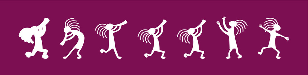set of kokopeli or mythical flute player icon design template with various models. vector illustration