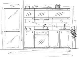 Kitchen furniture. Vector illustration in sketch style