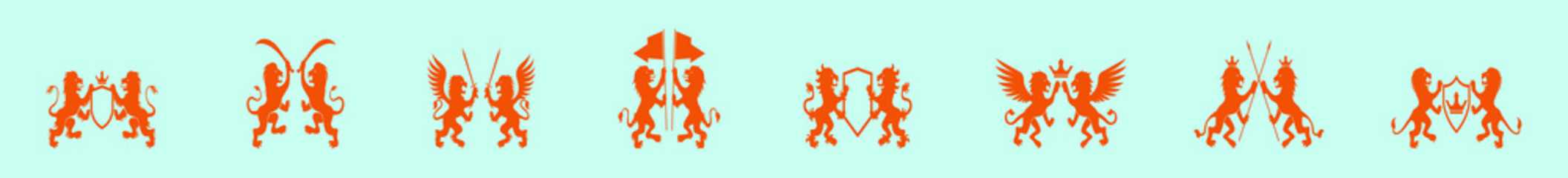 set of heraldic and lion rampant icon design template with various models for logo badges and more. vector illustration