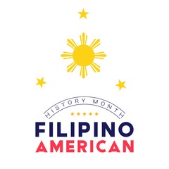 Filipino American History Month - October - square vector banner template with a sun and stars above the text on white background. Tribute to contributions of Filipino Americans to world culture