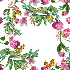 Seamless pattern with spring flowers and controlled. Hand background. Flower pattern for wallpaper or fabric. Flower rose. Botanical Tile.