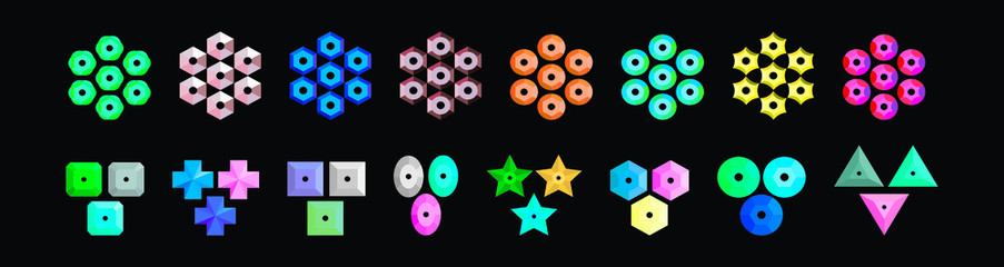 set of sequins. jewelry accessories cartoon icon design template with various models. vector illustration