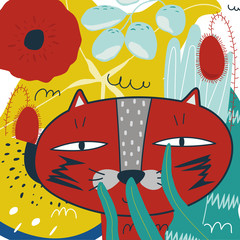 Exotic pattern with tropical flowers and animal