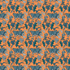 seamless pattern, blue flowers on an orange background