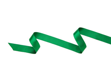 Green ribbon on white background with clipping path.