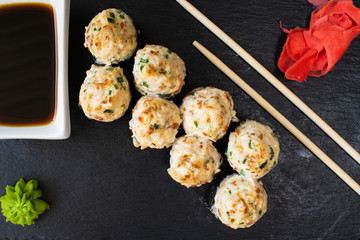 Delicious and juicy rolls with baked chicken