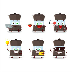 Mokka pot cartoon character with various types of business emoticons