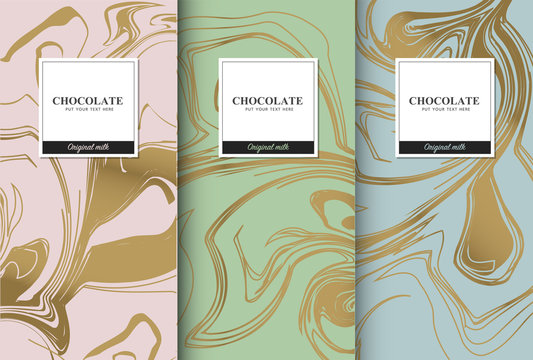 Chocolate bar packaging set. Trendy luxury product branding template with label pattern for packaging.