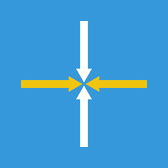 four perpendicular arrows moving to center