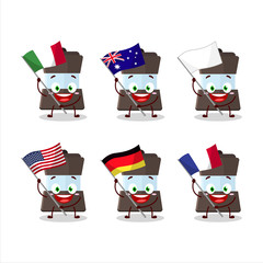 Mokka pot cartoon character bring the flags of various countries