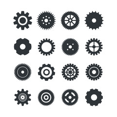 Vector colorful gears icon in flat design. Cogwheels connection. Gear icon set. Vector transmission cogwheels and gears isolated on white background.