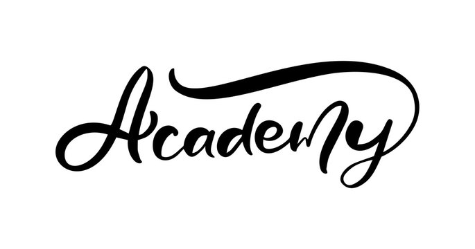 Academy logo vector calligraphy shcool text. Template element for university and college badges, emblems, signs and symbol. Concept education and learning