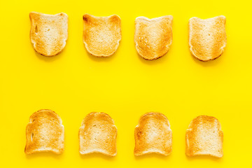 Food background layout with toast bread, top view