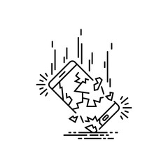 Broken smartphone, vector linear illustration.