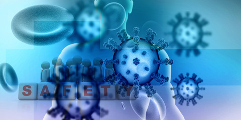 3d render Corona virus disease COVID-19. Microscopic view of a infectious virus