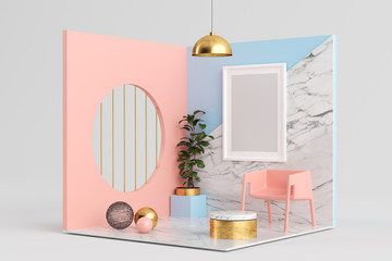 Frame mock up on pink and blue surreal room