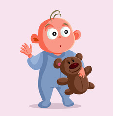 Baby Holding Teddy Bear Vector Cartoon Character