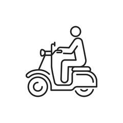 Obraz na płótnie Canvas Person rides scooter black line icon. City transport rental. Pictogram for web, mobile app, promo. UI UX design element. Editable stroke