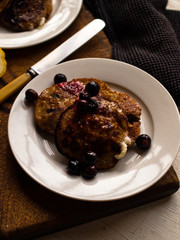 Blueberry pancakes gluten free in natural light.