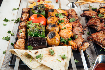 Assorted caucasian skewers shashlyq set 