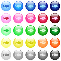 Fish icons in color glossy buttons