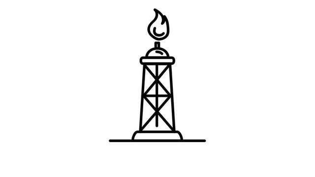 Flame oil tower line icon on the Alpha Channel